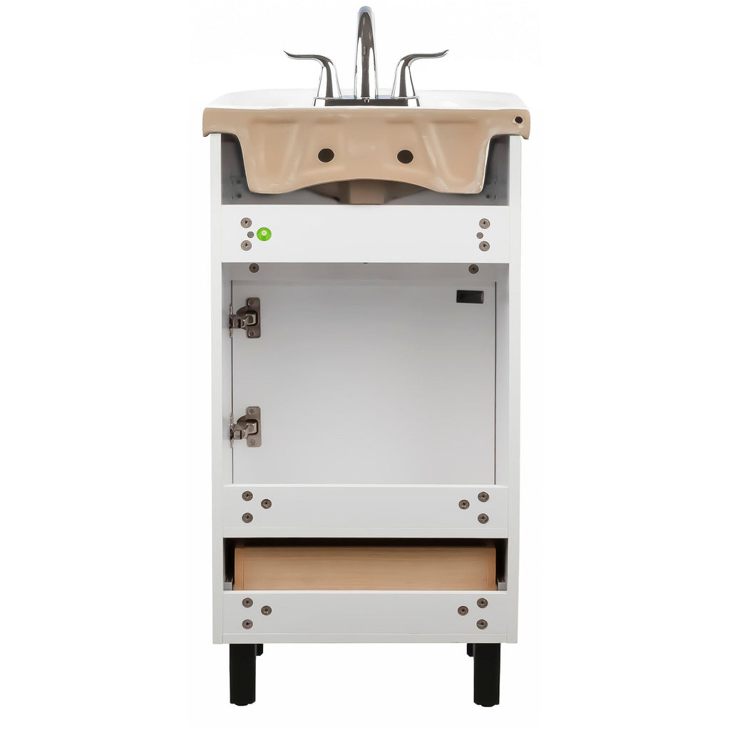 Fine Fixtures Petite 18 Inch Bathroom Vanity with Sink, Small Freestanding Bathroom Cabinet, Space-Saving Vanity Sink Combo Design, Dual Storage, Satin White