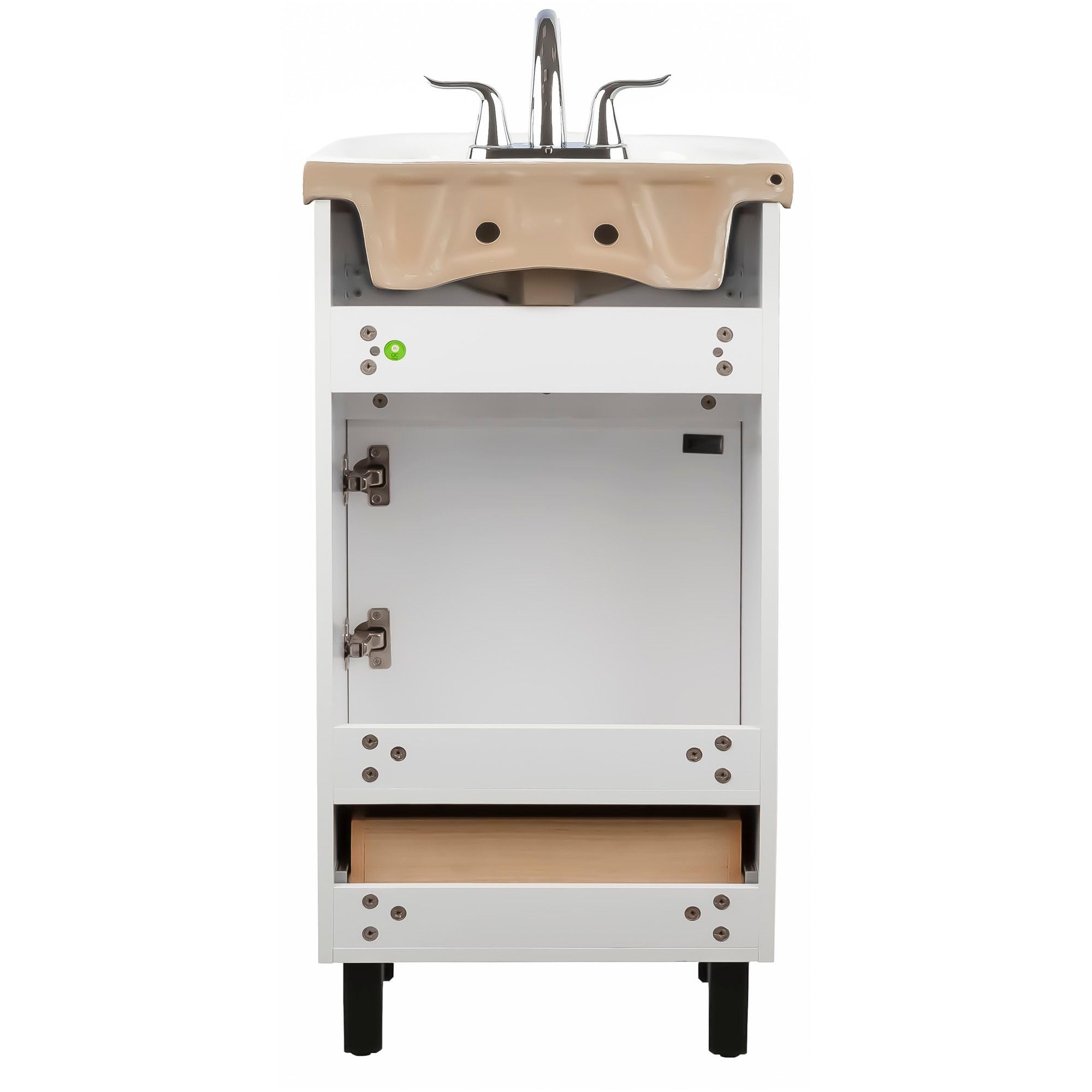 Fine Fixtures Petite 18 Inch Bathroom Vanity with Sink, Small Freestanding Bathroom Cabinet, Space-Saving Vanity Sink Combo Design, Dual Storage, Satin White