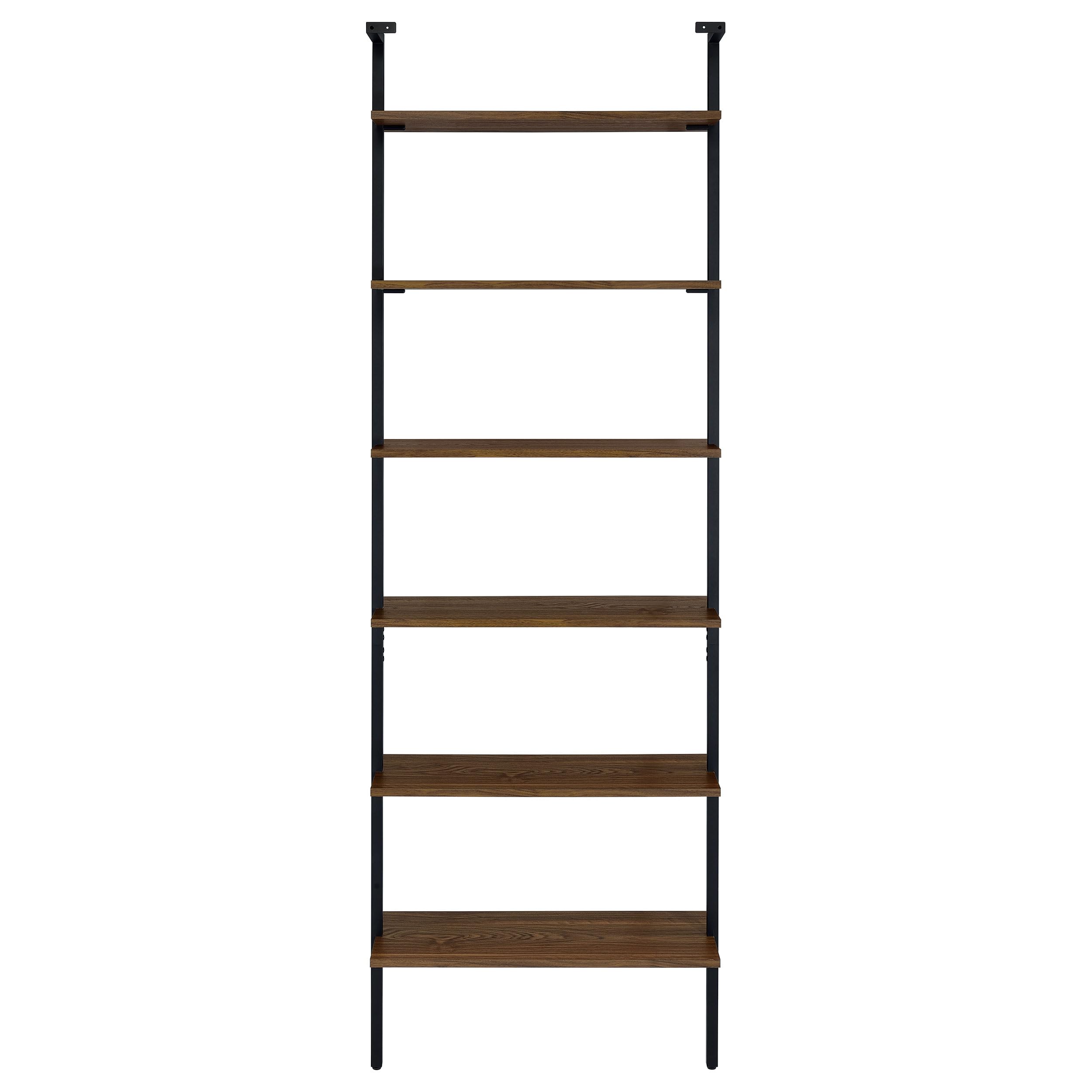 Coaster Home Furnishings - Owens - Wood and Metal - 6-Shelf Wall Mounted Bookshelf with Ladder Design and Transitional Style - Home Office & Living Room - 96-Inch - Walnut & Black - 980072