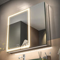 GANPE LED Lighted Bathroom Medicine Mirror Cabinet with Sockets & USBs, Anti-Fog Dimmable Light and Color Adjustment, Easy to Install Aluminum Cabinet (30 * 28 Two-Door)