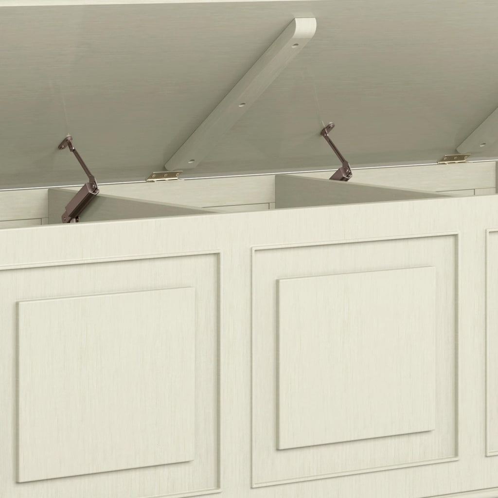 SIMPLIHOME Connaught Storage Bench - 51 inch Wide Solid Wood Trunk Bench in Antique White, Traditional Bench for Entryway with Lift-Up Lid and 3 Hidden Compartments