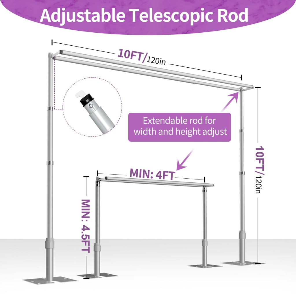 10x10ft Double Crossbar Pipe and Drape Stand Kit, Heavy Duty Backdrop Stand Adjustable, Sturdy Metal Back Drop Decoration Frame with Flat Base for Parties, Flower Wall,Wedding,Trade Shows,Photography