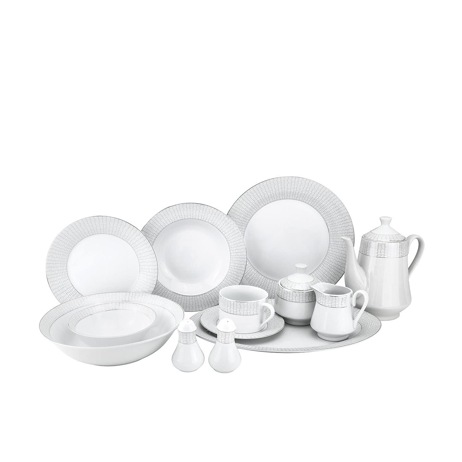 Euro Porcelain 57-pc Banquet Dinnerware Set, Luxury China Tableware, Service for 8 (1330P), 6664-20