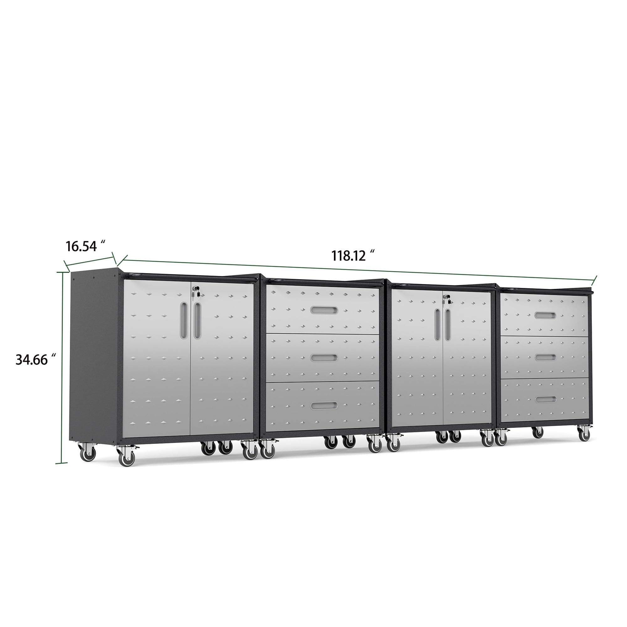 VIYET 4-Pack Rolling Garage Tool Cabinet,Heavy Duty Steel Rolling Tool Chest with Lockable Doors & Adjustable Shelves,Mobile Workshop Storage Cart for Garage Organization,Black/Grey