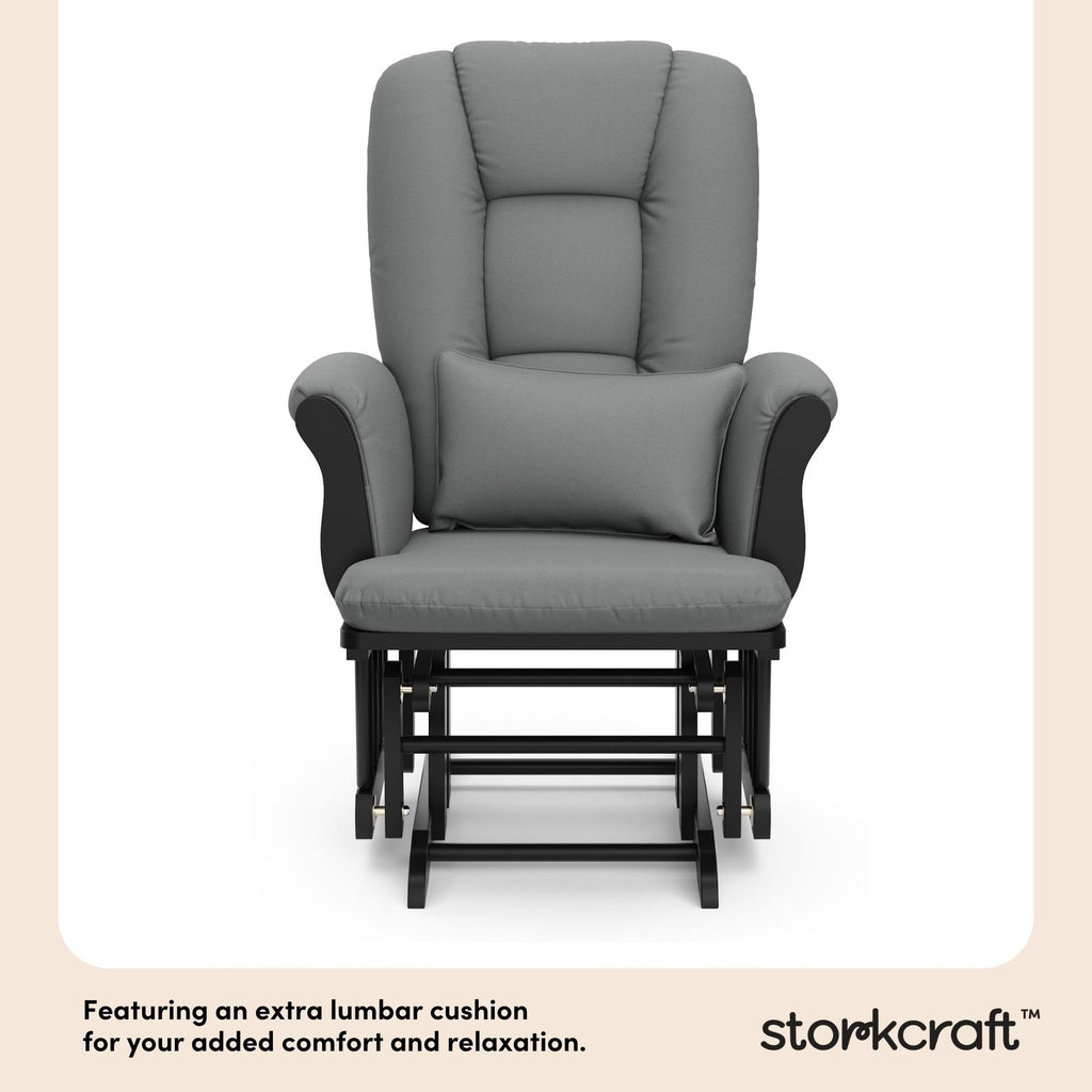 Storkcraft Tuscany Glider with Ottoman (Black/Gray) — GREENGUARD Gold Certified, Bonus Lumbar Cushion Included, Solid Wood Base, Smooth Motion, Award-Winning Nursery Rocking Chair, Glider and Ottoman