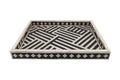 Hansa Industries Handmade Bone Inlay Serving Tray Rectanglular Geometrical Pattern Decorative Coffee Tray Platter Table Decor