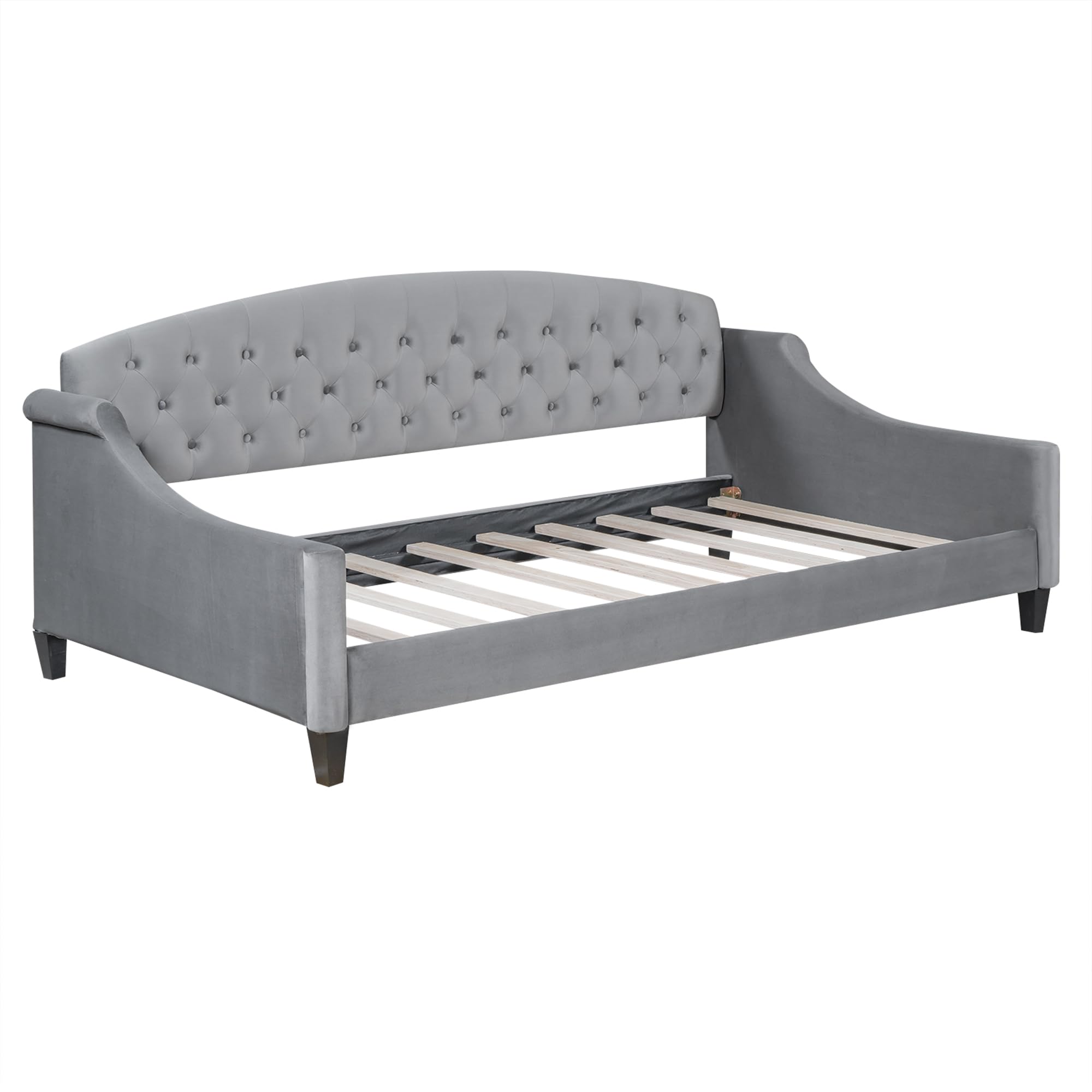 Ball & Cast Twin Size Daybed,Velvet Upholstered Day Bed Frame with Button Tufted Backrest,Modern Sofa Bed for Living Room, Bedroom,Guest Room,No Box Spring Needed,Gray