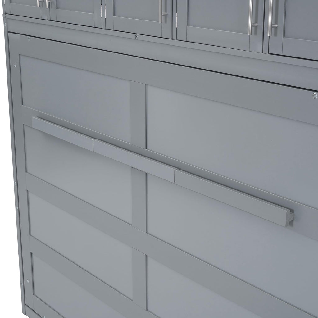 Ball & Cast Queen Size Murphy Bed Wall Cabinet Bedframe,can be Folded,Hideaway Chest with Top Storage Lockers,Wood Platform Furniture for Guest Room,Study,Office,Gray