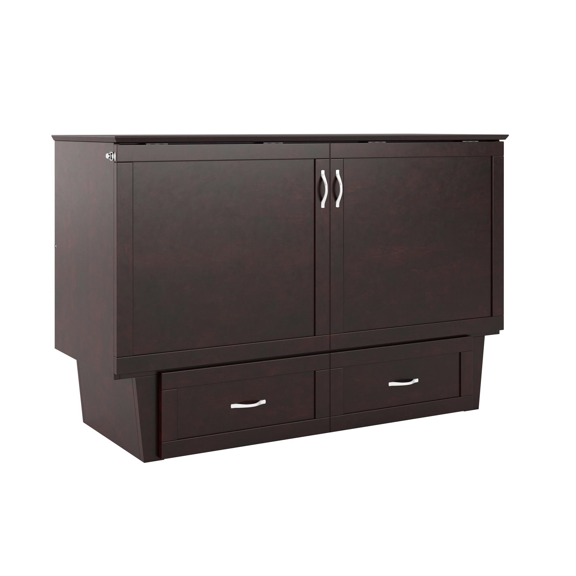 AFI, Chelsea Mid-Century Modern Queen Solid Wood Murphy Bed Chest with 6" Mattress, Storage Drawer & Built-in USB Charger, Espresso