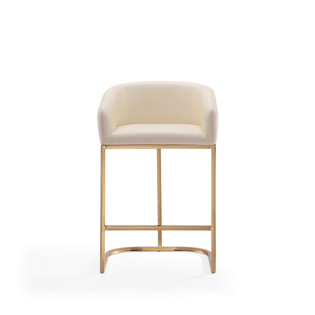 Manhattan Comfort Louvre 26 Inch Mid Century Modern Counter Height Bar Stools - Elegant Faux Leather Padded Seat, Stainless Steel Base with Footrest, Fully Assembled Barstools, Set of 1, Cream