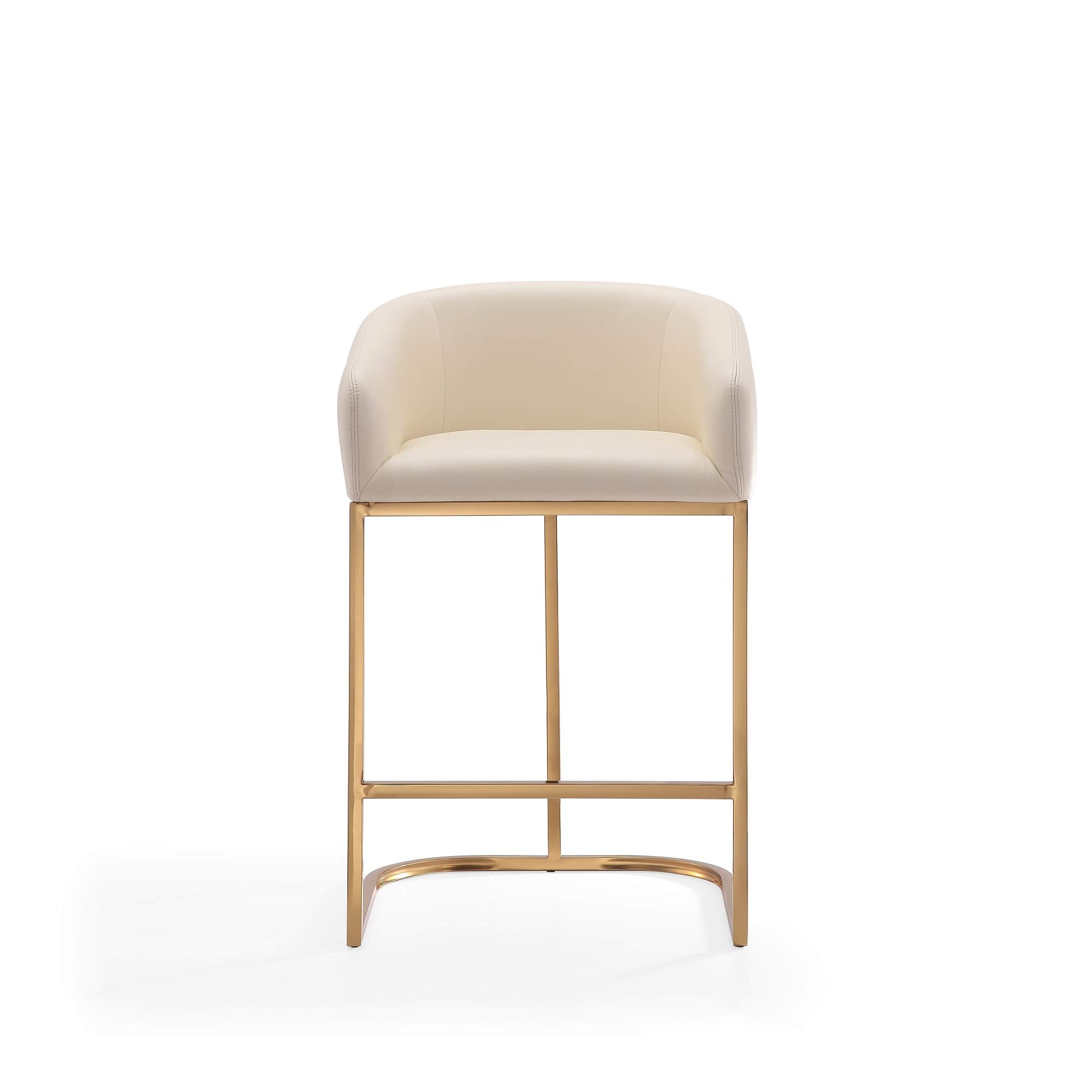 Manhattan Comfort Louvre 26 Inch Mid Century Modern Counter Height Bar Stools - Elegant Faux Leather Padded Seat, Stainless Steel Base with Footrest, Fully Assembled Barstools, Set of 1, Cream