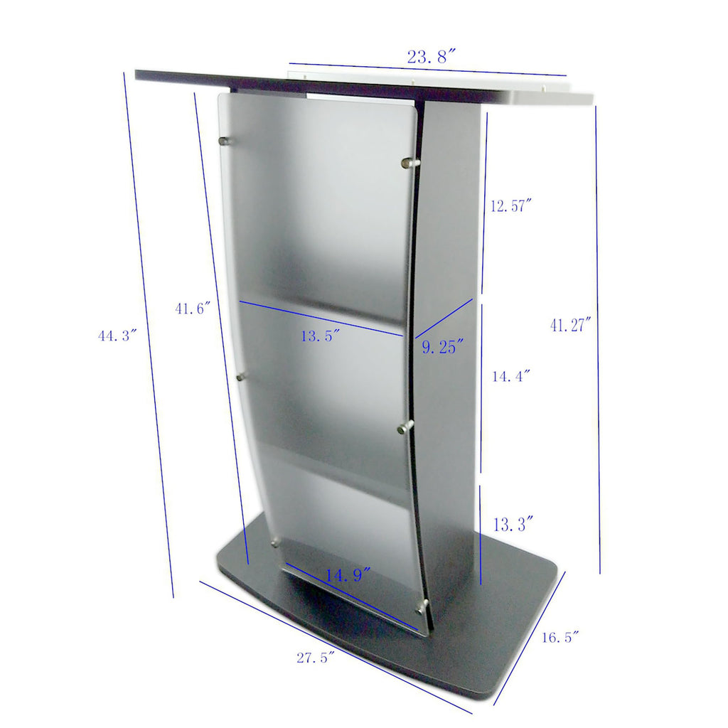 FixtureDisplays® 44.3" Tall Podium for Floor, Curved Frosted Front Acrylic Panel - Dark Grey 19658-GREY-NEW-NPF