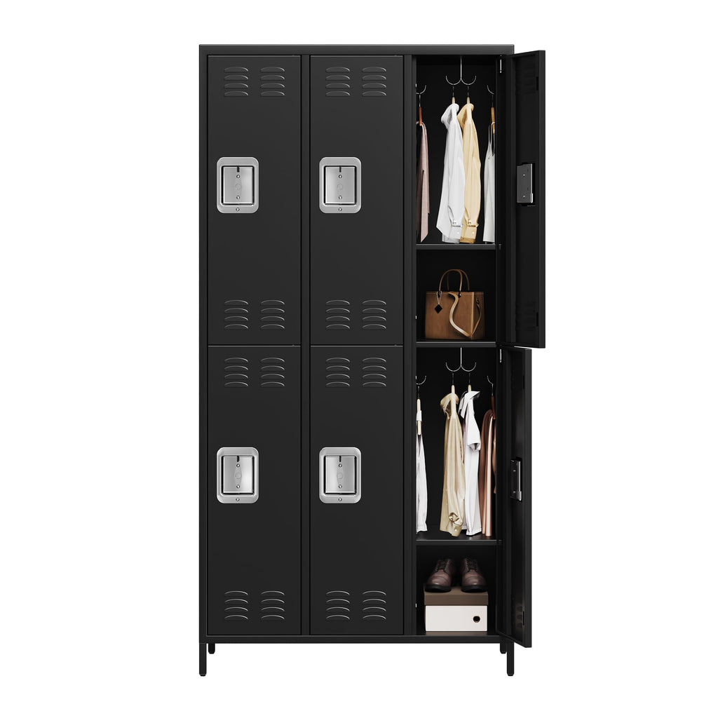 PioneerWorks 6-Door Metal Storage Locker with 18 Hooks, Heavy Duty Steel Locker for Gym, School, Office, Garage, Employee Locker Room, Home Organization, Black, Assembly Required