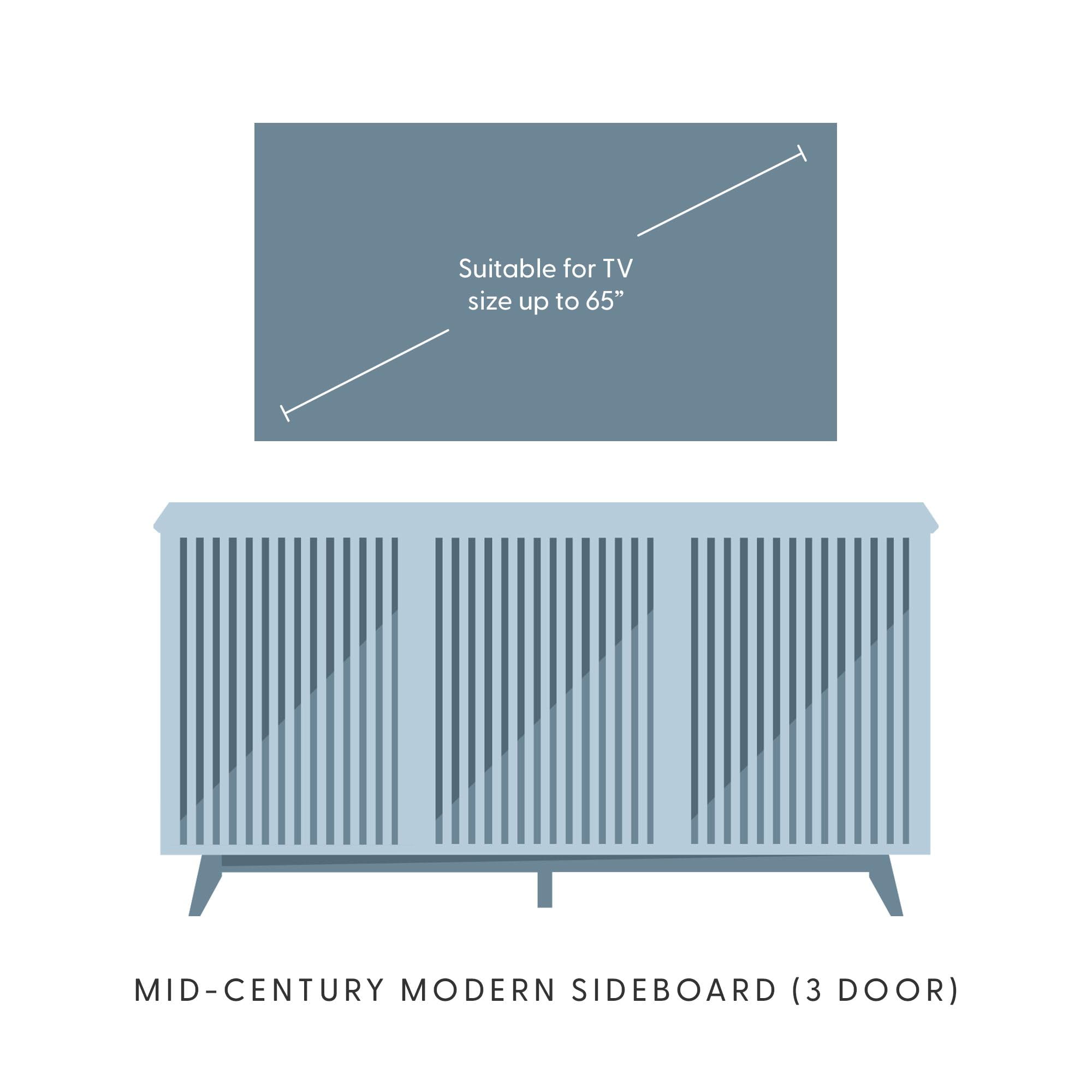 Plank+Beam Mid-Century Modern Wood TV Stand, Three Door Solid Wood Entertainment Console with Storage, 59" L x 16" W x 30" H, Walnut