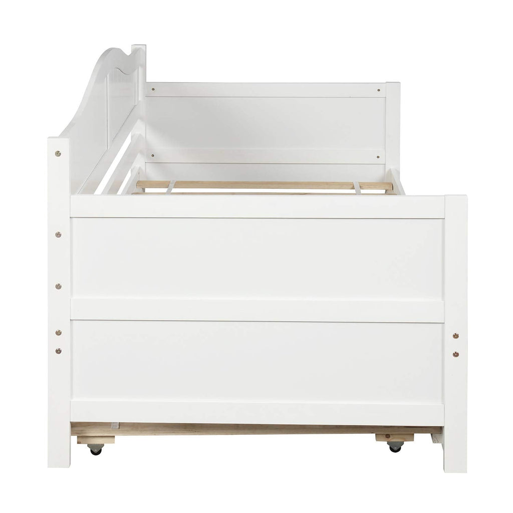 Merax Classic Wood Daybed with Trundle Sofa Bed for Bedroom Living Room,No Box Spring Needed White