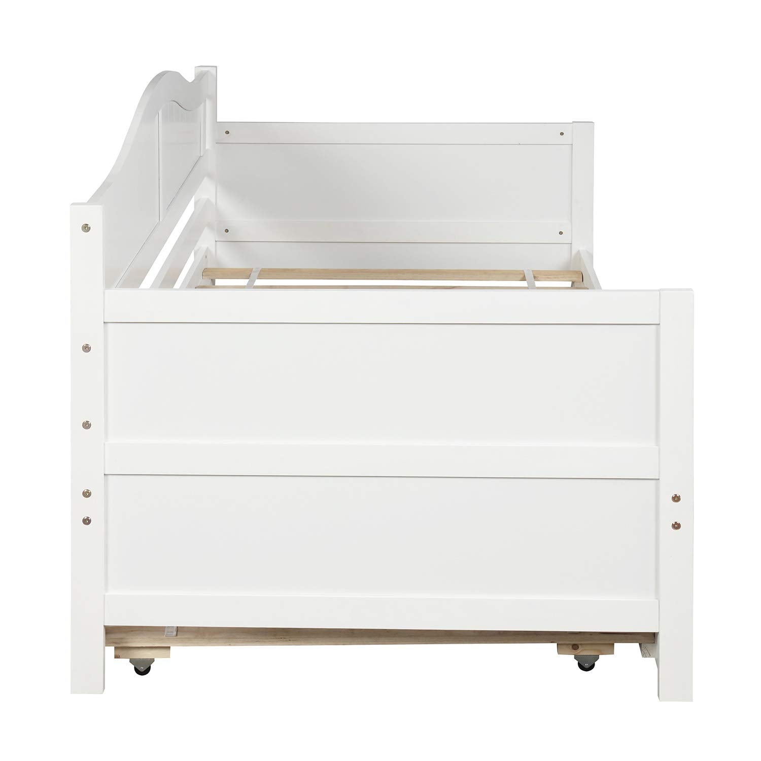 Merax Classic Wood Daybed with Trundle Sofa Bed for Bedroom Living Room,No Box Spring Needed White