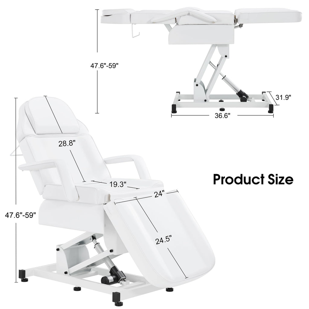 BarberPub Fully Electric Facial Bed with 3 Motor for Esthetician, Tattoo Chair for Client, Massage Bed for Esthetician, Electric Adjustment 2751 (White)