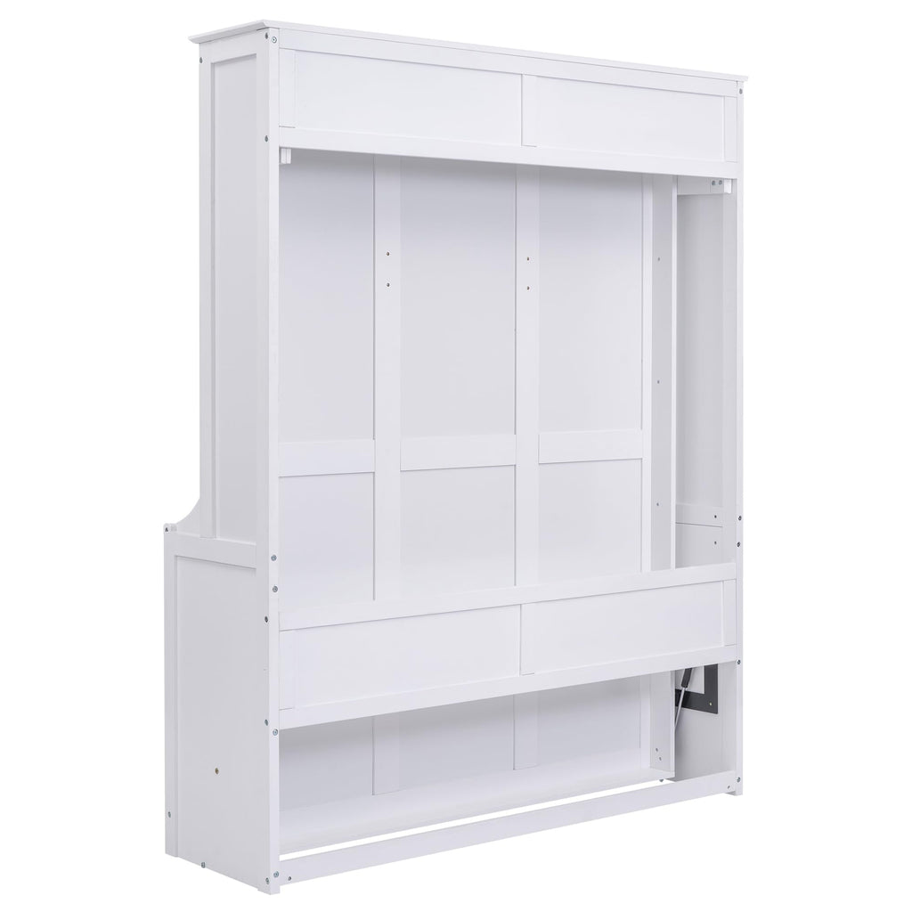 Merax Upgrade Queen Size Murphy Bed Space-Saving Wooden Wall Bedframe with a Shelf for Guest Room,Home Office,White