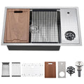 33 Inch Undermount Kitchen Sink with Glass Rinser -Bokaiya 33x19 Stainless Steel Kitchen Sinks Undermount Workstation Sink 16 Gauge Multifunctional Single Bowl Deep Kitchen Sink with Cutting Board