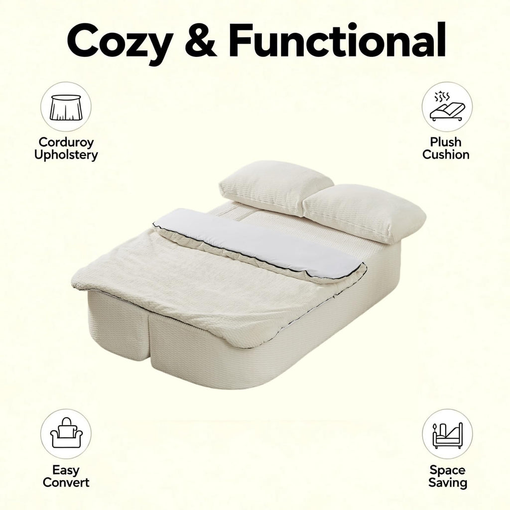 Trygoal 74.8" Convertible Futon Sofa Bed, Foldable Floor Couch with Pocket Spring & Foam, Compression Packed Sleeper Sofa with Cushion Blanket, Lazy Couch for Living Room Bedroom Apartment, Cream
