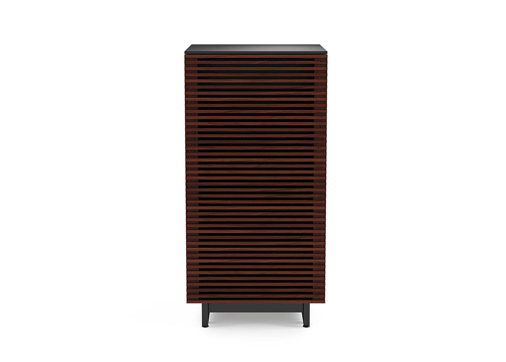BDI Furniture Corridor 8172-22'' Audio Cabinet with Flow-Through Ventilation, Cable Management, Adjustable Shelves, Louvered Doors, Satin-Etched Tempered Glass Top, Chocolate Stained Walnut