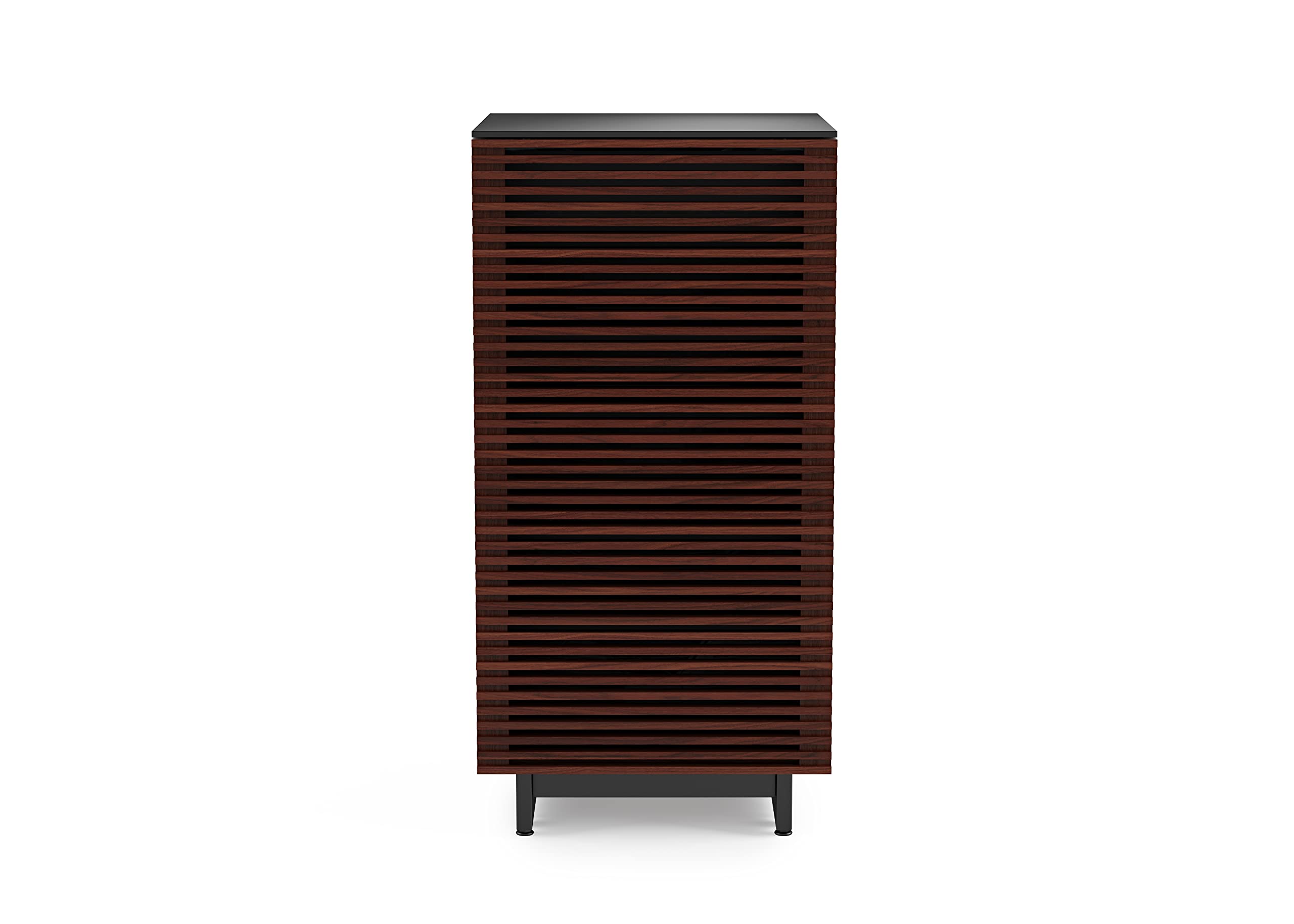BDI Furniture Corridor 8172-22'' Audio Cabinet with Flow-Through Ventilation, Cable Management, Adjustable Shelves, Louvered Doors, Satin-Etched Tempered Glass Top, Chocolate Stained Walnut
