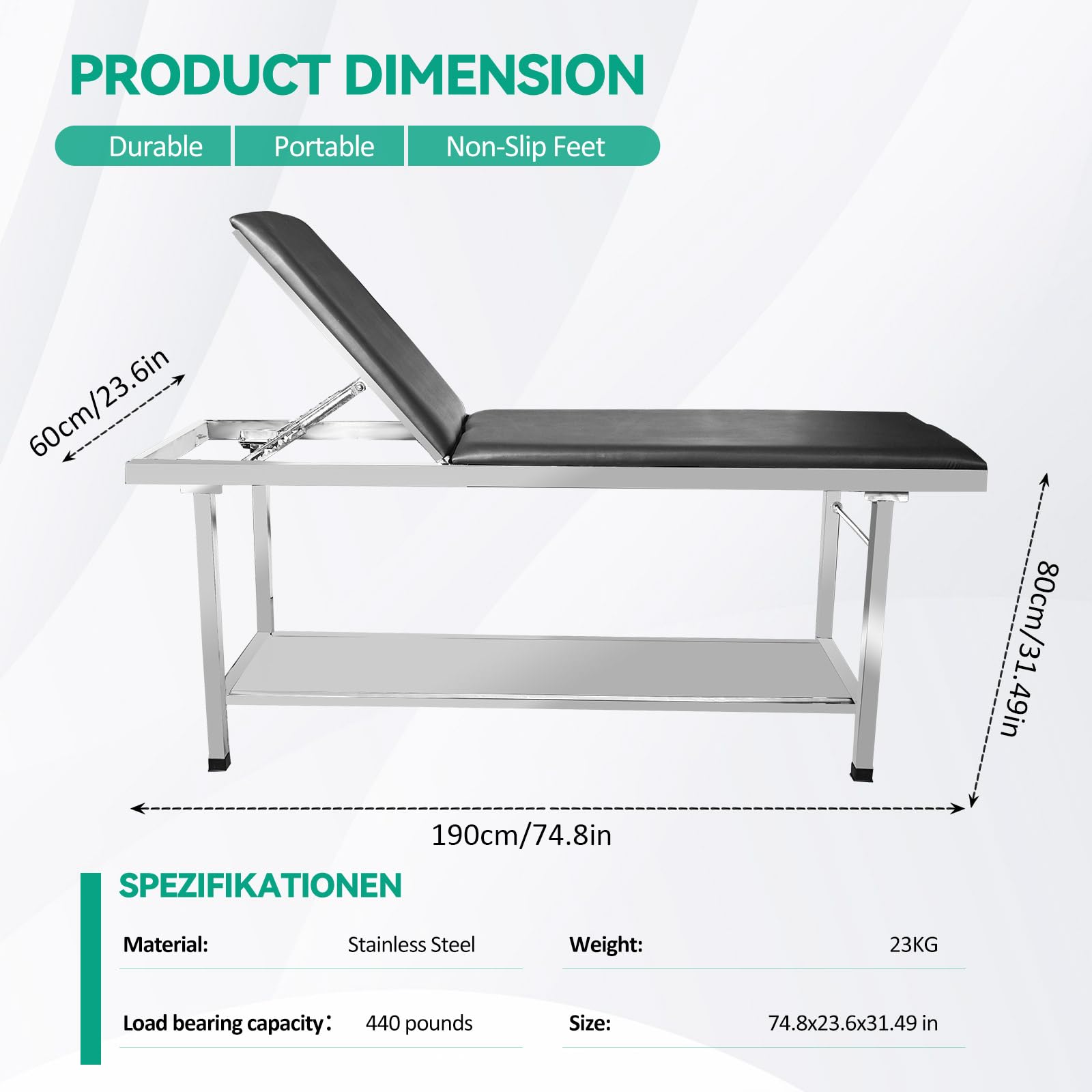FAFAGLGL Adjustable Patient Treatment Table，Doctor Bed with Folding Legs is Stable and Durable，Folding Medical Exam Table Holds 500 lbs，for Clinical Examination 、Massage Table、Spa Beds、Beauty