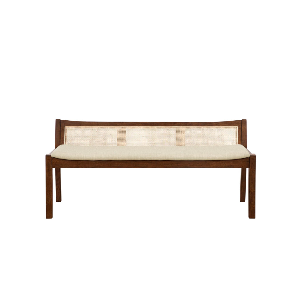 Powell Kasi Brown and Natural Rattan Cane Low Back Wooden Accent Bench