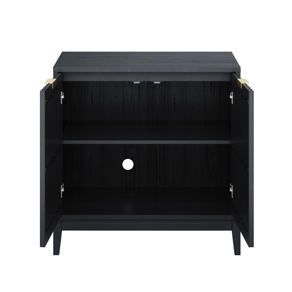 Nathan James Jasper Modern Sideboard, TV Stand with Fluted Doors, Accent Storage for Kitchen or Living Room, Black Oak, Set of 4