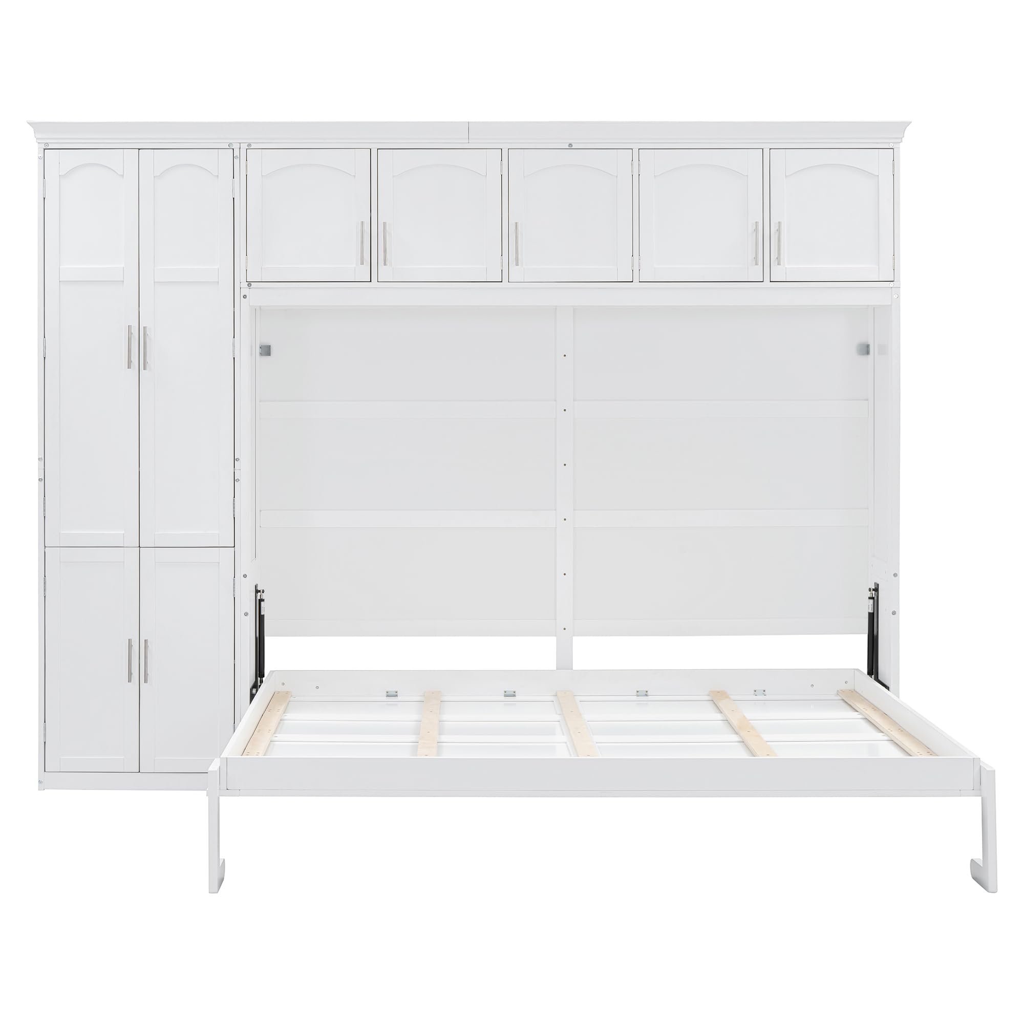 Merax Queen Size Murphy Bed Wall Bed with Cabinets,White