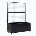 Metal Rolling Planter Box with Lattice Trellis – Modern COR-Ten Steel Trough on Casters | 66” x 46” x 21” (Black)