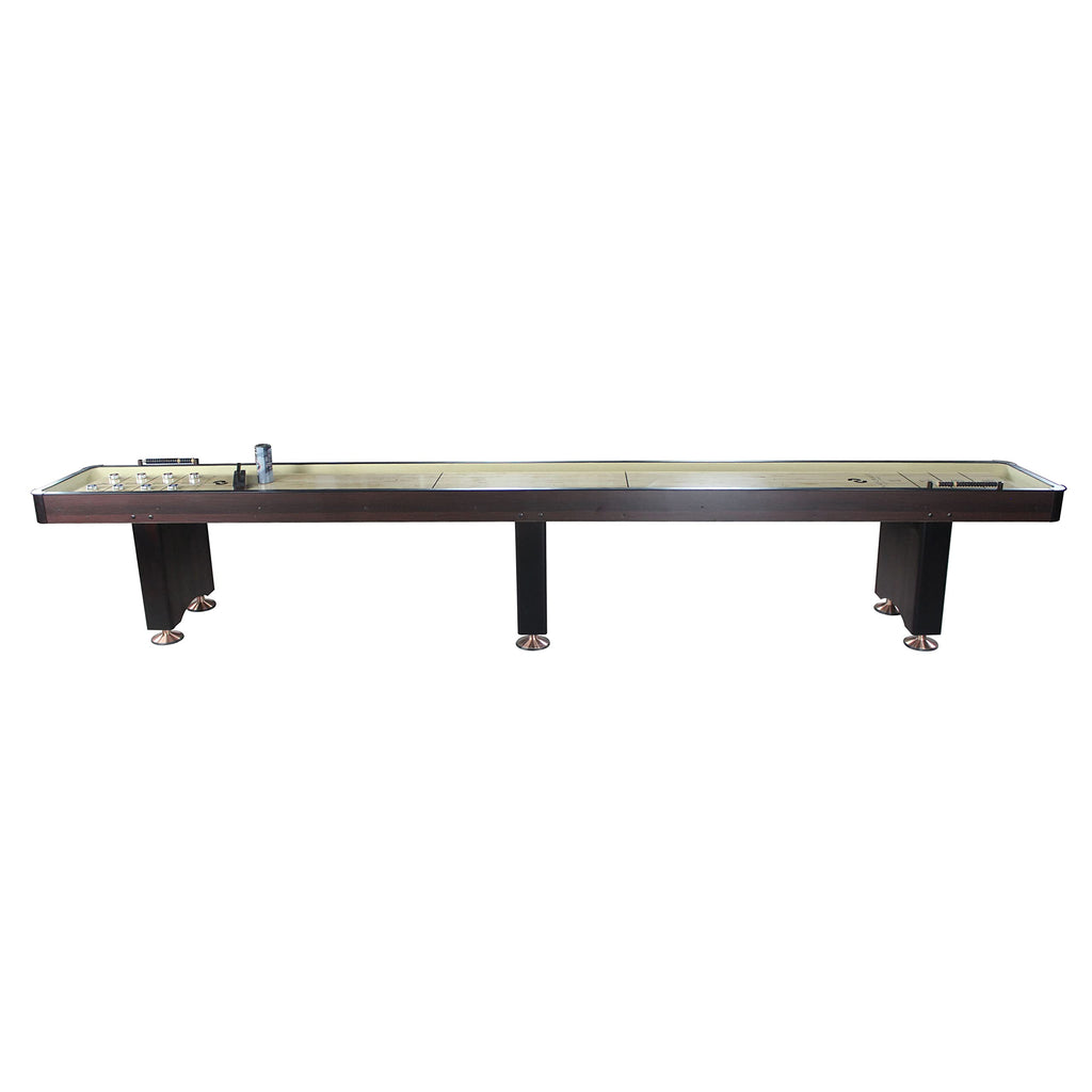 Playcraft Woodbridge Shuffleboard Table with Storage Cabinet - Shuffle Board Game Table Set with Matching Abacus, 8 Pucks, Brush & Wax (Made in USA) - Pro Style Climate Adjusters - Espresso - 16ft