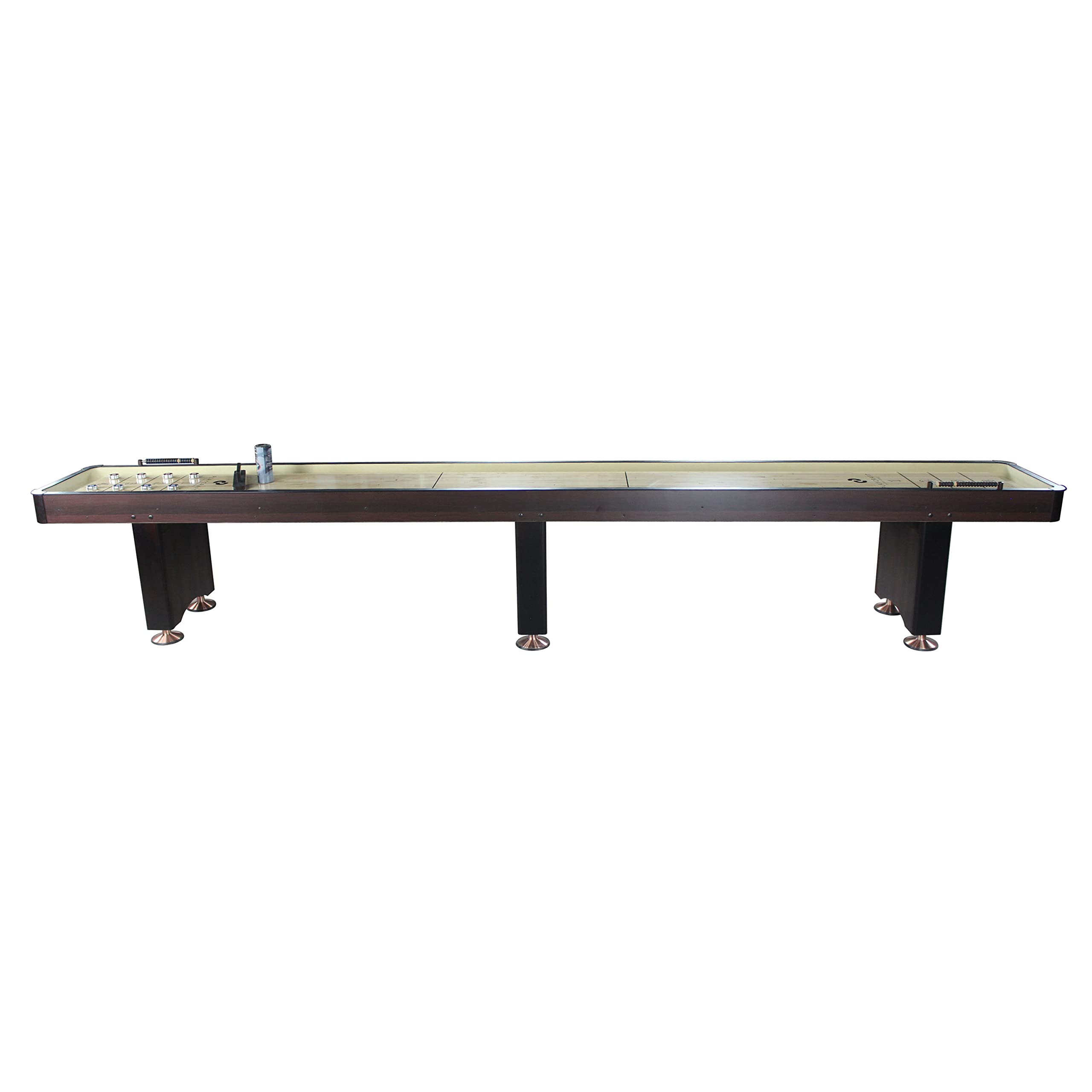 Playcraft Woodbridge Shuffleboard Table with Storage Cabinet - Shuffle Board Game Table Set with Matching Abacus, 8 Pucks, Brush & Wax (Made in USA) - Pro Style Climate Adjusters - Espresso - 16ft