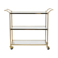 Deco 79 Metal Rolling 3 Glass Shelves Bar Cart with Lockable Wheels, 38" x 14" x 31", Brass