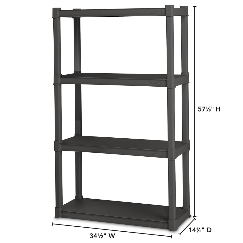 Sterilite 4 & 5 Shelf Plastic Storage Units Bundled with Easy to Assemble Storage Cabinet for Garage, Pantry & Kitchen Organization, 4 Shelves, Gray