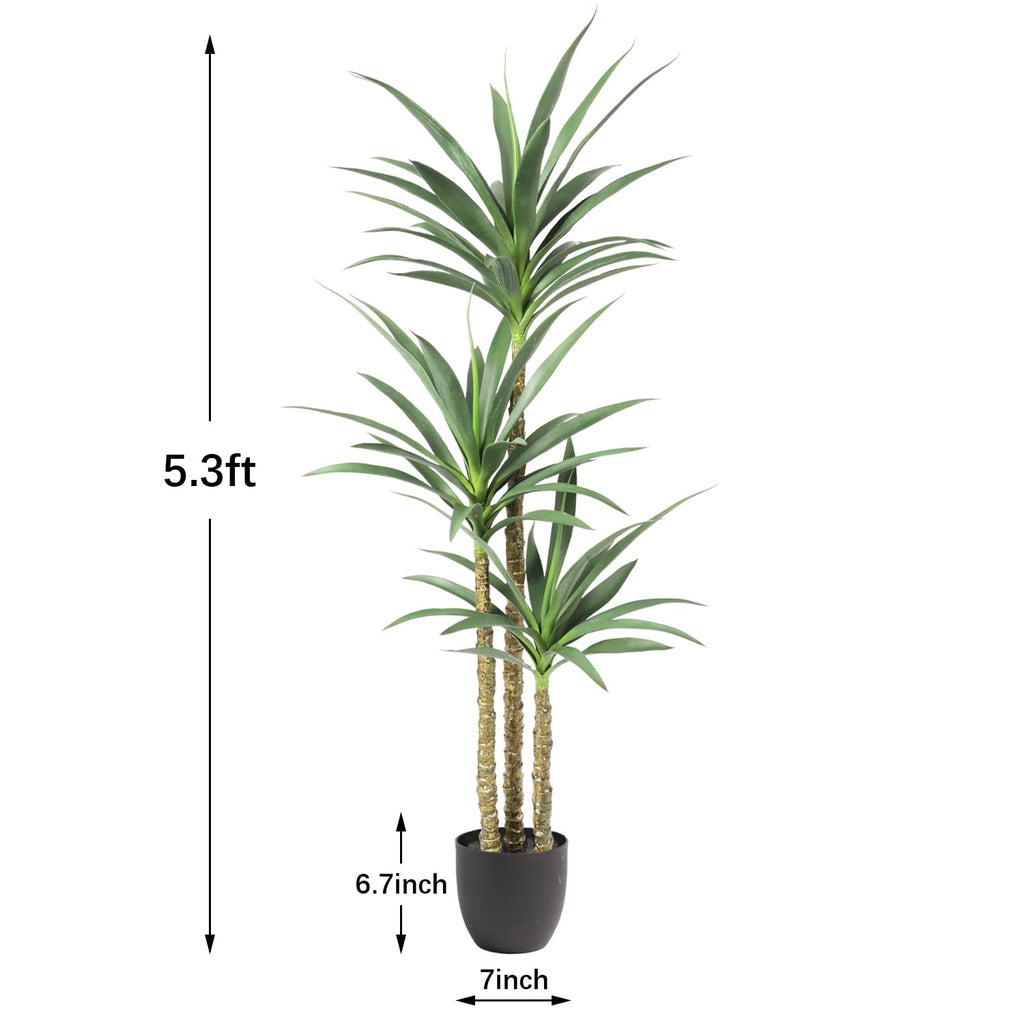 Waoops Artificial Tree 5.3Ft Faux Agave Plant with 3 Heads in Plastic Pot Fake Tree for Home Decor Indoor or Outdoor Office Decoration Housewarming Gift
