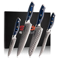 Seido Knives 4-Piece Kanpeki VG10 Damascus Steel Knife Set - Professional Chef Knife Set with Blue Handle - Includes Chef Knife