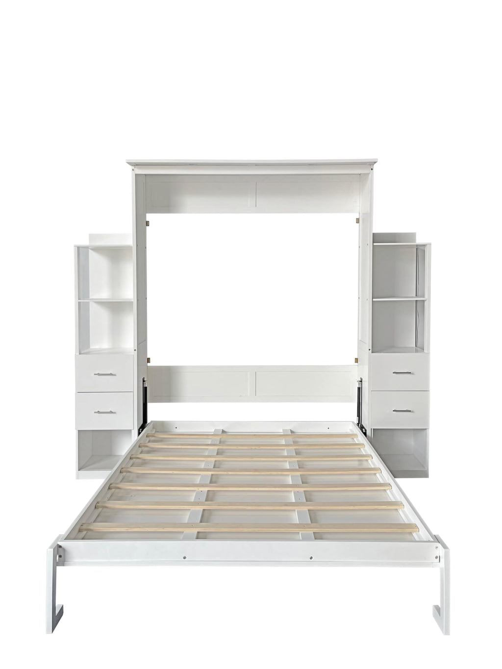 DNYN Queen Size Murphy Bed with 4 Storage Drawers & Shelf & Foldable & Wall Bedframe Design,for Small Space,Bedroom,Guest Room, White