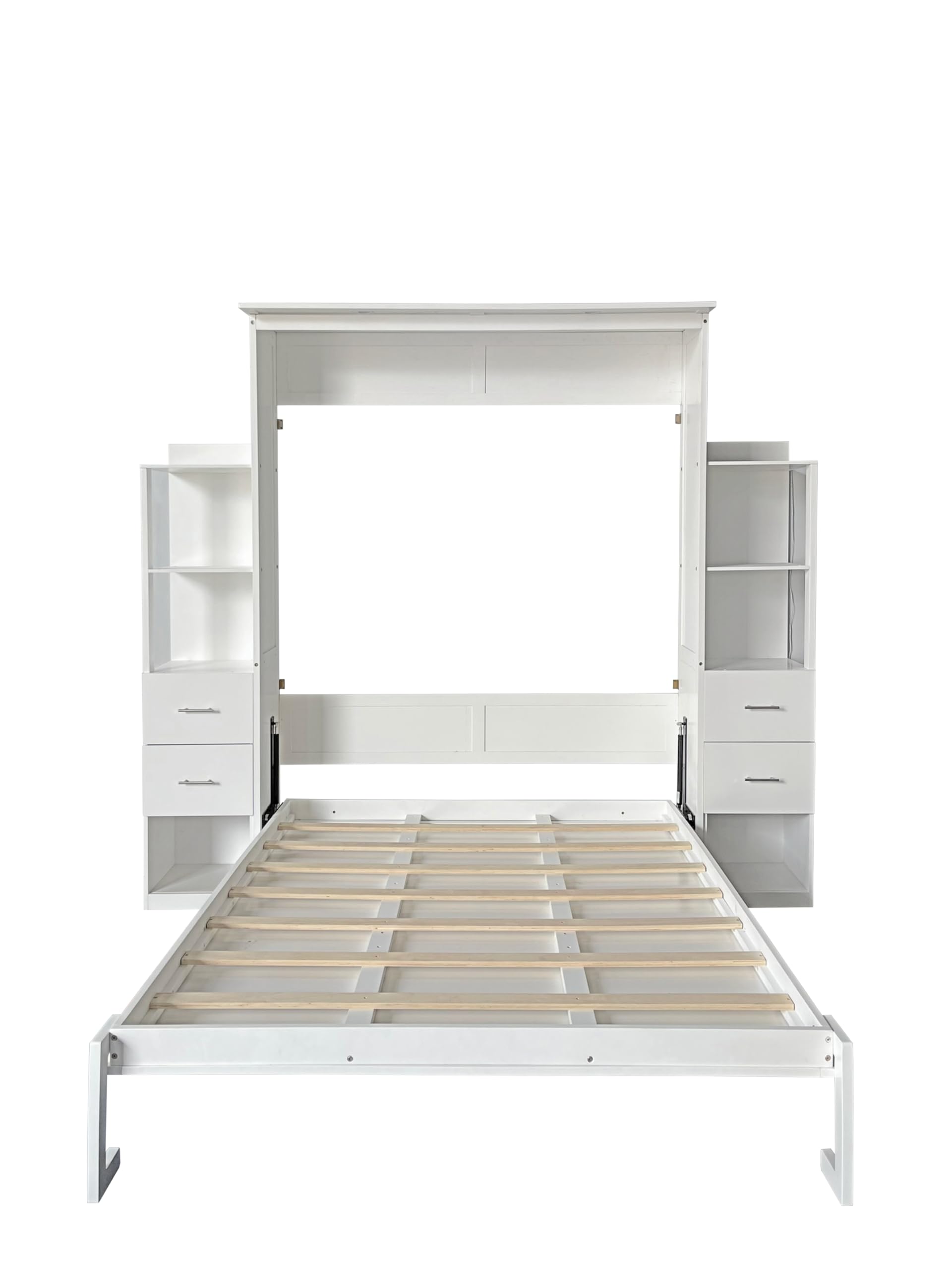 DNYN Queen Size Murphy Bed with 4 Storage Drawers & Shelf & Foldable & Wall Bedframe Design,for Small Space,Bedroom,Guest Room, White