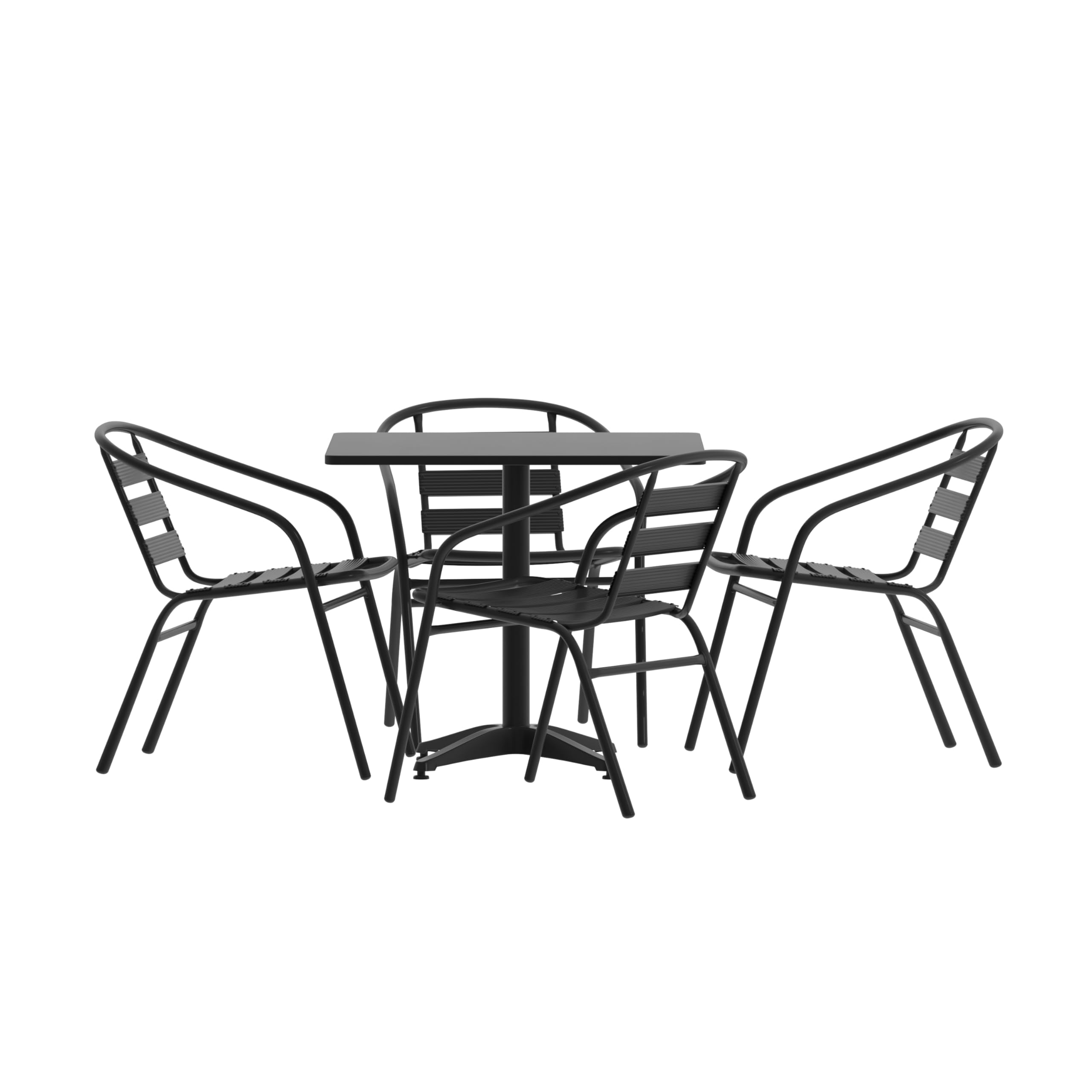 Flash Furniture TLH-ALUM-32SQ-017BK4-GG Lila 31.5'' Square Aluminum Indoor-Outdoor Table Set with 4 Slat Back Chairs, Black