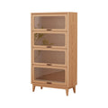 AnywaysWood 4-Layer Natural Wood Finish Solid Wood Bookcase 4-tire with Tempered Glass Flip-Up Doors,60Hx13.7Dx32W Bookshelves Finish Cube Storage Organizer