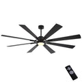 WINGBO 72" DC Ceiling Fan with Lights and 3 Downrods, Matte Black, 8 Plywood Blades, 6-Speed Reversible DC Motor, Large for Kitchen, Bedroom, Living Room
