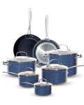 Nuwave Healthy G11-Pots and Pans Set Non Stick, 9H Near-Diamond Hardness Scratch-Resistant, Works on All Stovetops, PFAS Free, with Frying Pans, Saucepans & Glass Lids, Stay-Cool Handles, Deep Blue