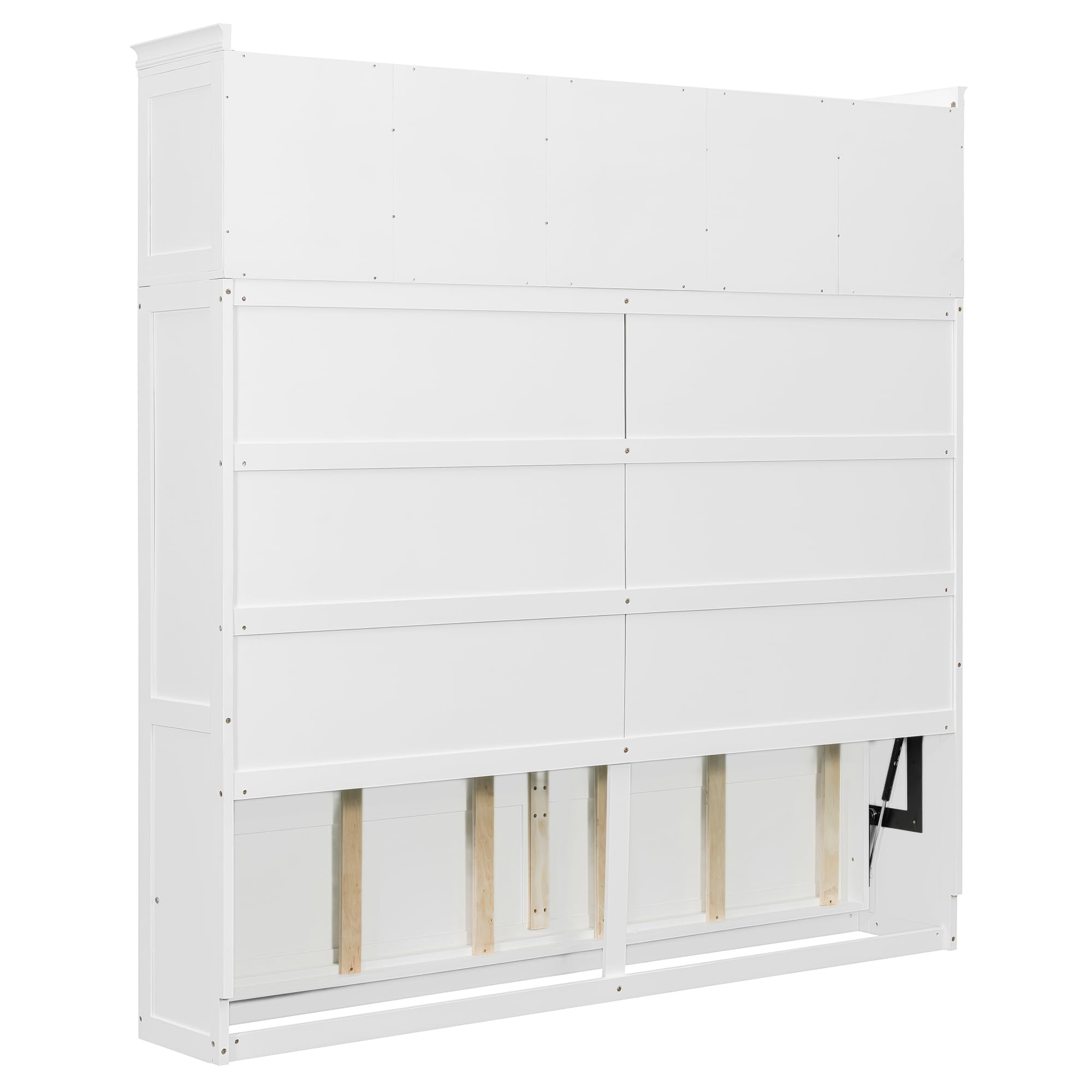 Murphy Bed Queen Size,Murphy Bed with Top Cabinets & Wine Rack,Space-Saving Hideaway Wall Foldable Bed w/Dual Piston Metal Folding Mechanism,Bedroom Folding Bedframe for Guest Room,White