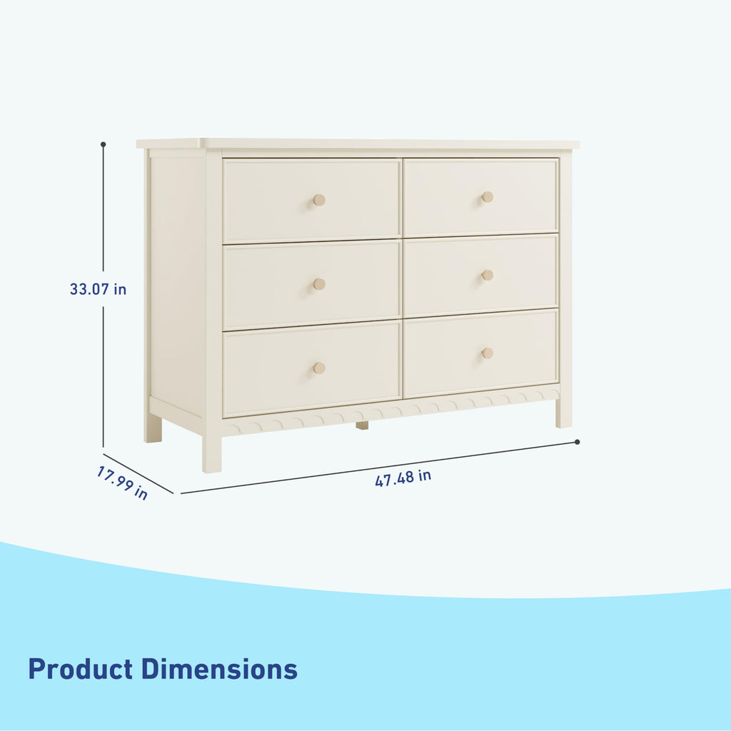 Graco Sasha 6 Drawer Dresser (Frosted Oat) – GREENGUARD Gold Certified, Wood Storage for Nursery or Kids’ Room, Safe Interlocking Drawer System & Easy Assembly with Pre-Installed Tracks