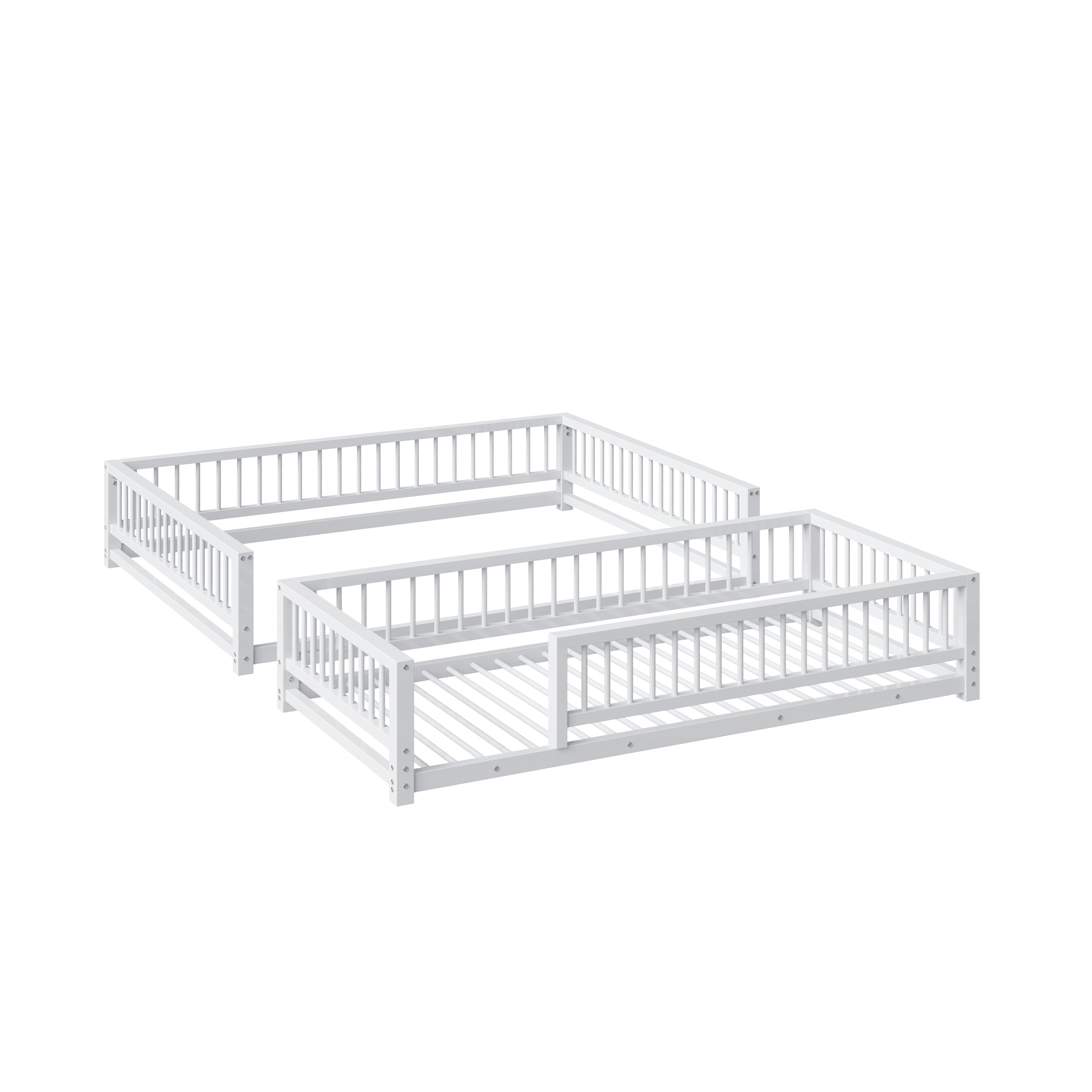 Bellemave Metal Twin XL Over Queen bunk Bed, Floor Twin XL Over Queen Bunk Bed Frame with Ladder and Safety Guardrails, White