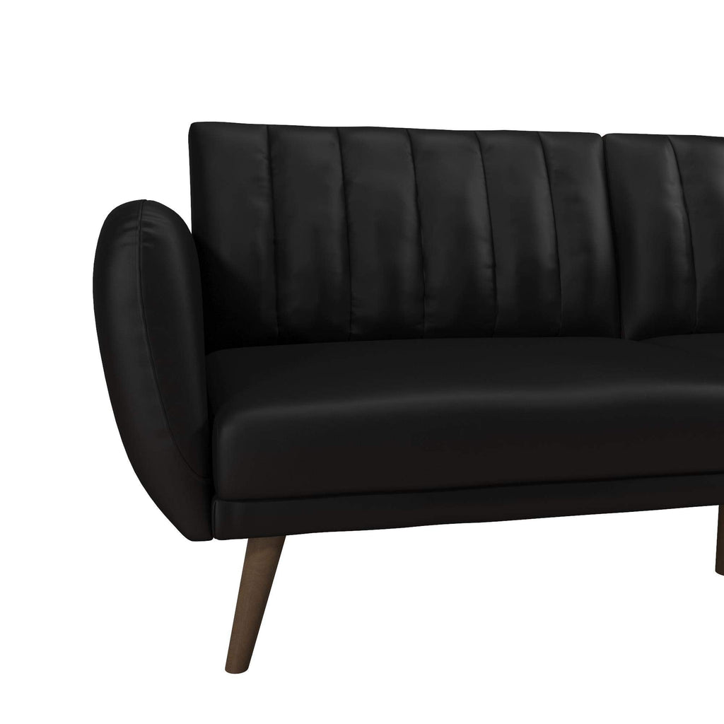 Novogratz Brittany 82 Inch Futon Sofa Bed in Faux Leather, Upholstered Couch Sleeper with Tufted Back, Mid-Century Modern Design, Black