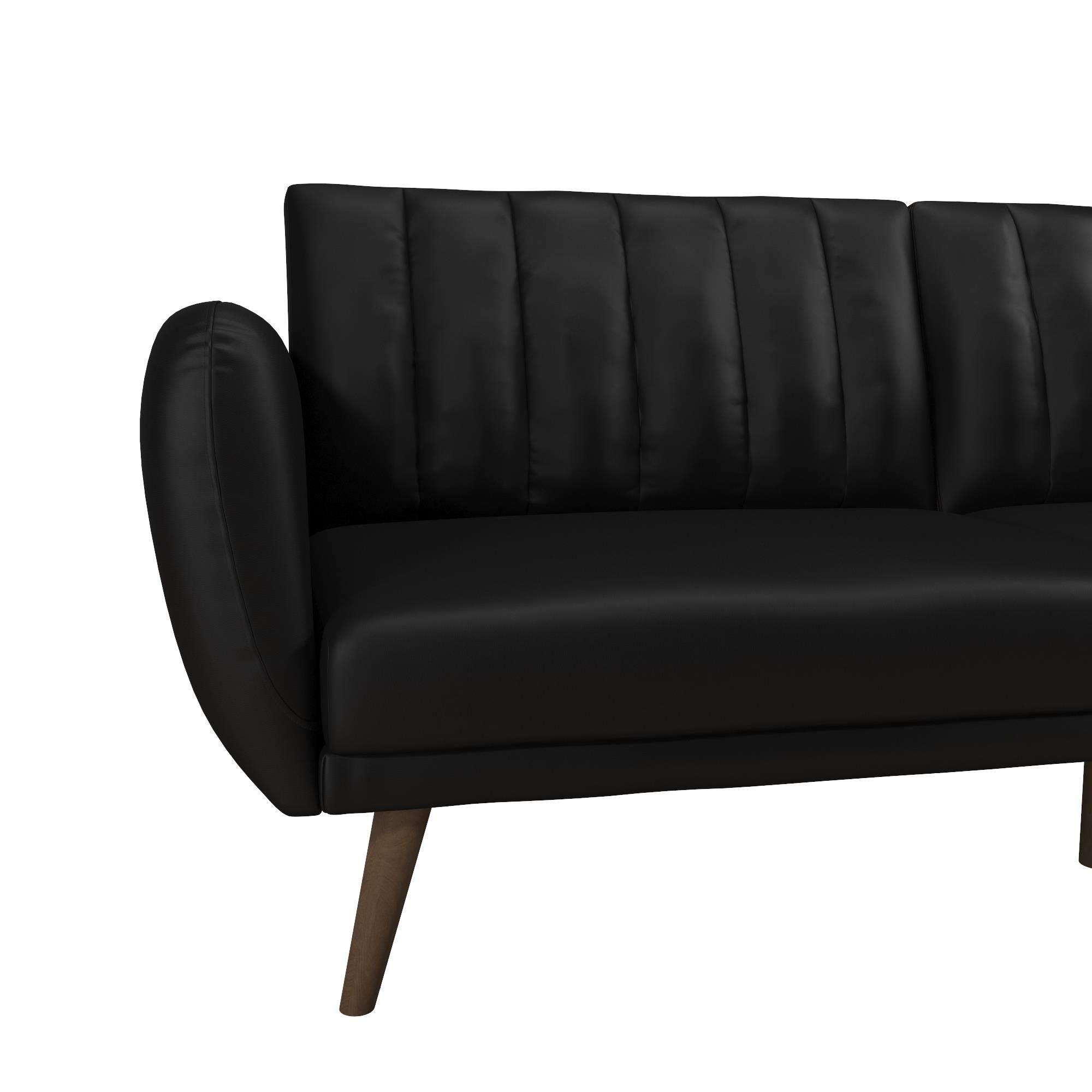 Novogratz Brittany 82 Inch Futon Sofa Bed in Faux Leather, Upholstered Couch Sleeper with Tufted Back, Mid-Century Modern Design, Black
