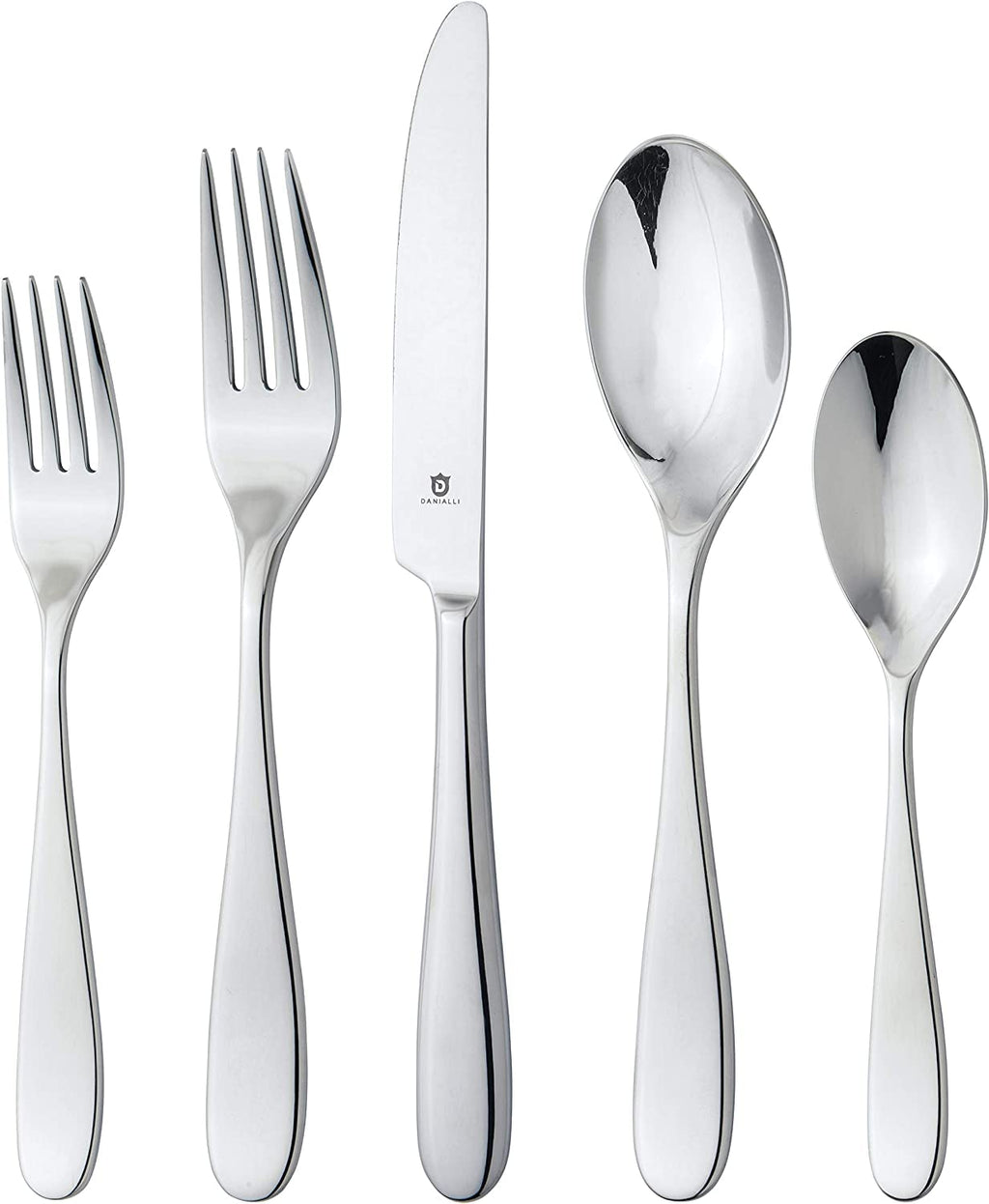 Danialli Silverware Set for 16 – 18/10 Stainless Steel Flatware, Mirror Finish, Dishwasher Safe, Durable and Elegant, Rust Resistant, Perfect for Entertaining (80-Piece Set, Fidenza)
