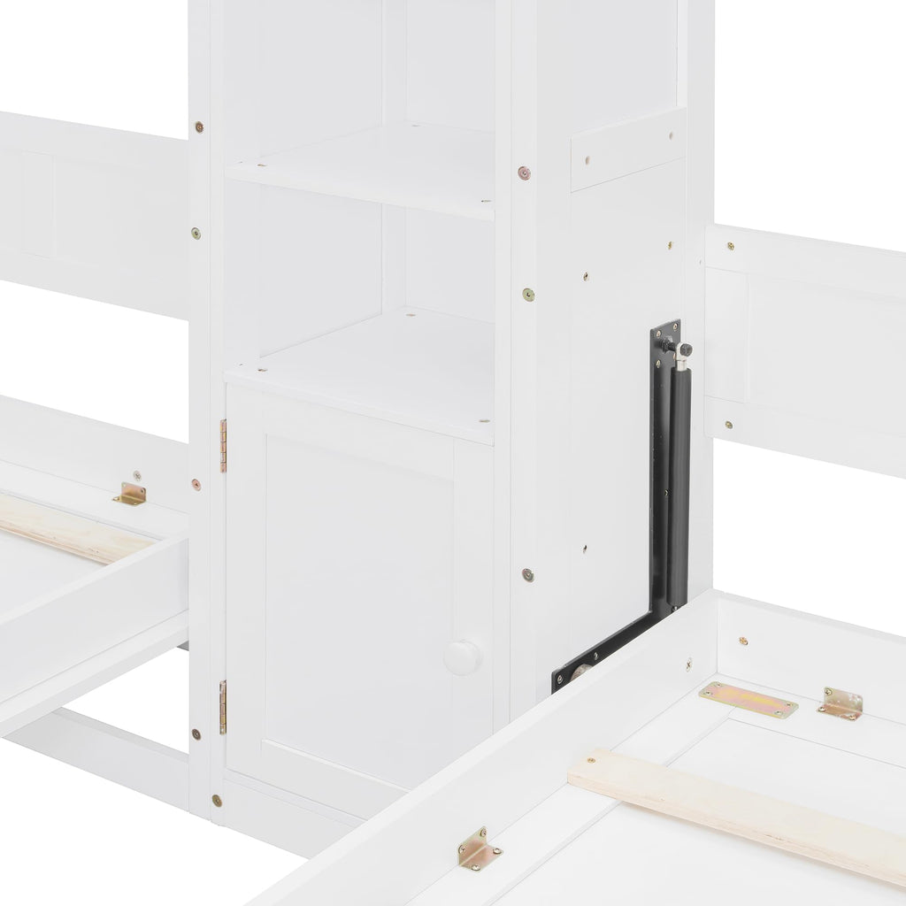 Merax 110W Dual Twin Wall Murphy Beds with Cabinets and Shelves,Sleeping Arrangement for Multipurpose Area, Bedroom, Guest Room or Living Room,White